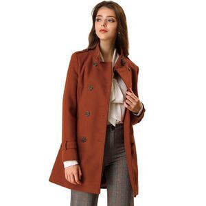 Winter Stand Collar Double Breasted Outwear Coat Brown
